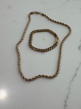 Gold Chain Necklace and Bracelet Set